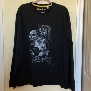 Robert Graham Black Long Sleeve with Skull and Floral Design